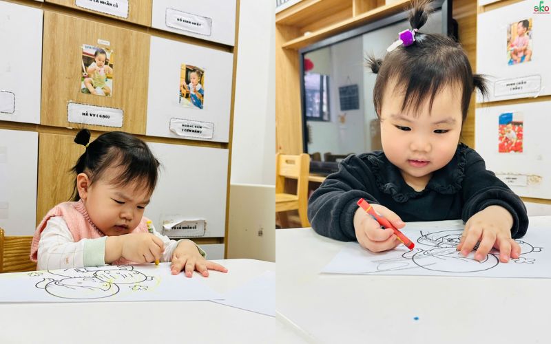 Bé tô màu bức tranh "Mẹ và Bé"